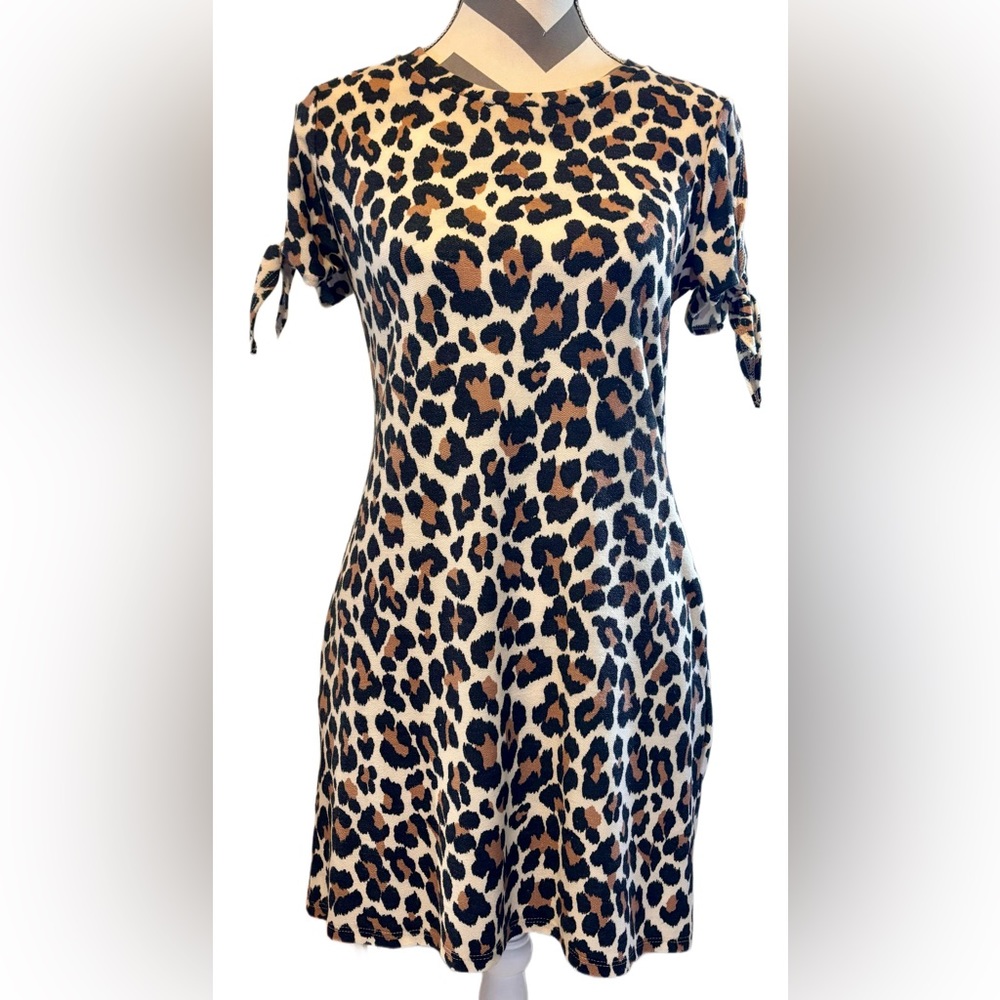 Cheetah Print Tie Up Short Sleeve Dress